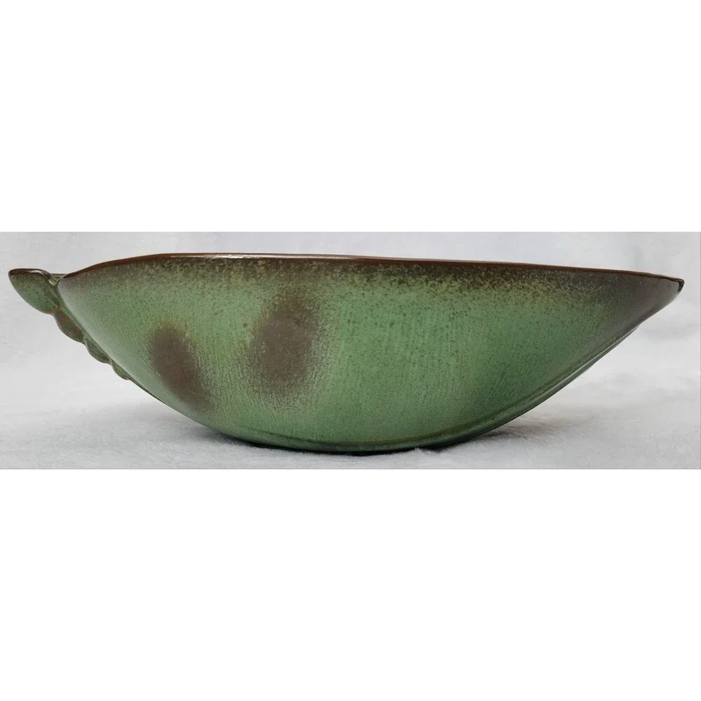 Vintage FRANKOMA Pottery Bowl #202 Prairie Brown Green Oval Serving Fruit Bowl